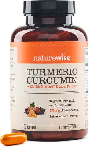 [BRSRAFA3O5YBMDTU] NatureWise Turmeric Curcumin 500mg piper beltzeko softgelekin - indar gehigarria, absortzio hobetua -% 95 Curcuminoids & BioPerine laguntzarako - Gluten-Free, Ez-GMO - 90 Count[3-Month Supply]