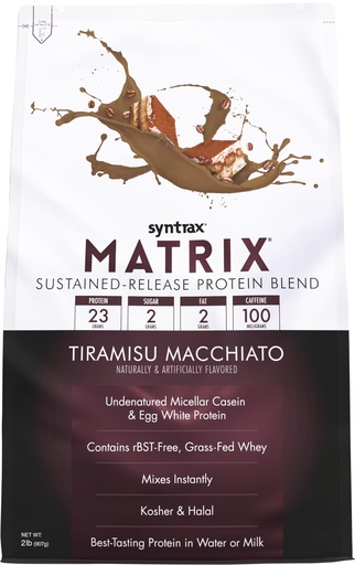 [BRSROFD6AAFBMDTF] Syntrax Nutrition Matrix - Sustained-Release Protein Blend, Tiramisu Macchiato 2 lbs. 100mg Caffeine