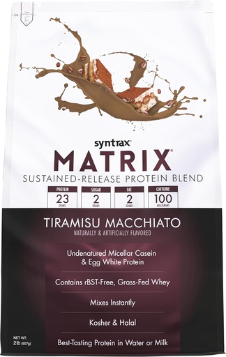 [BRSROFD6AAFBMDTF] Syntrax Nutrition Matrix - Sustained-Release Protein Blend、Tiramisu Macchiato 2 lbs。 100mgカフェイン