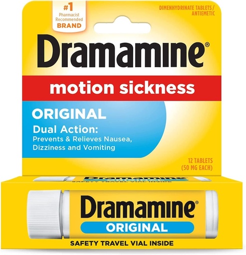 [BRSWG2QQAUJREELL] Dramamine Original Formula - 12 ct, Pack of 4