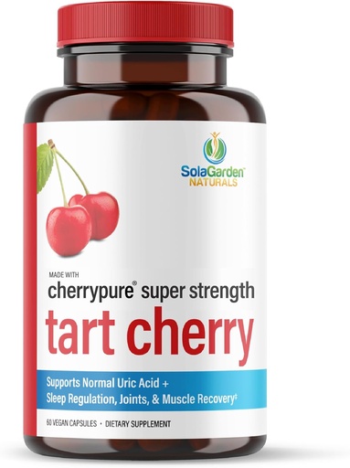 [BRSWYZABOB7AAA3K] Super Strength CherryPURE Tart Cherry Supplement – 50:1 Concentrate Grown in The USA - Made with Non GMO Montmorency Cherries – by SolaGarden Naturals. 60 Non GMO Veggie Capsules.
