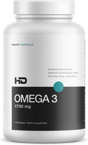 [BRSRAEINPIBGOCDK] HD MUSCLE HealthHD Omega-3 Fish Oil | 1700mg Ultra High Potency Omega-3 Triglyceride | DHA & EPA | Heart Health Support | 60 Servings / 120 Softgels