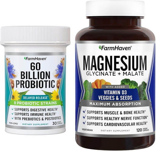 [BRSRACTQCQBRUCLU] FarmHaven Magnesium Glycinate & Malate Complex and 60 Billion CFU Probiotic