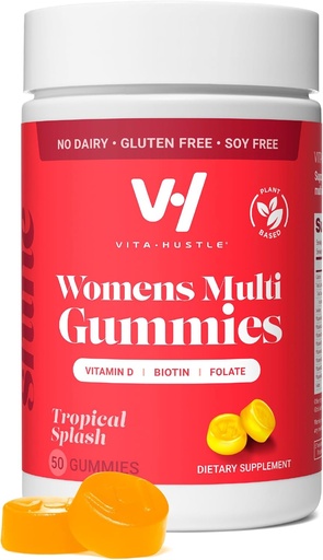 [BRSROEIEAADWGCY3] VitaHustle Womens Multivitamin Gummies, Vegan, Biotin, Folate, Female Health, Hair, Skin & Nails, Low Sugar, Non GMO, Tropical Splash, 50 Count