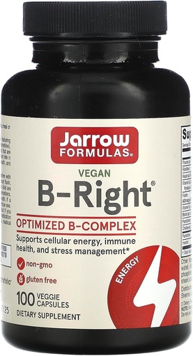 [BRSWIYTYCUBBOCDM] Fórmulas Jarrow B-Right - Vitamina B-Complex Fórmula - Energía & Metabolismo Apoyo - Promueve cerebro, corazón y salud cardiovascular - 100 Servimientos (Pack of 1)