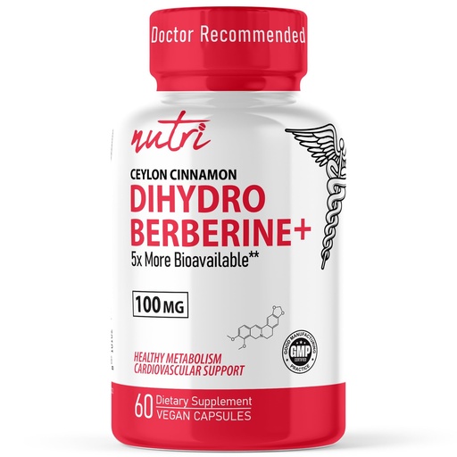 [BRSRAGT7BNYRSDTF] Nutri Dihydroberberine Supplement 100mg 60 Capsules with 300mg Organic Ceylon Cinnamon Extract - 54X More Bioavailable Than Regular Berberine HCL - 3rd Party Tested - NSF Certified Facility