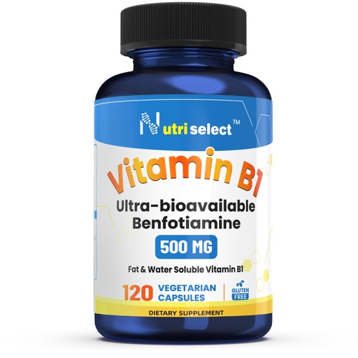[BRSRAGIHBYGQICQ3] Vitamin B1 Benfotiamine, 500mg per Serving, 120 Capsules, Fat & Water Soluble Vitamin B1, Gluten Free, Non-GMO, Vegetarian