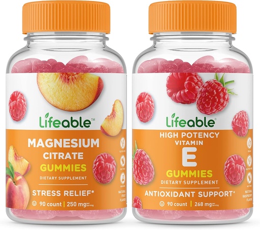 [BRSROZAHCF7GODTJ] Lifeable Magnesium 85mg + Vitamin E, Gummies Bundle - Great Tasting, Vitamin Supplement, Gluten Free, GMO Free, Chewable Gummy