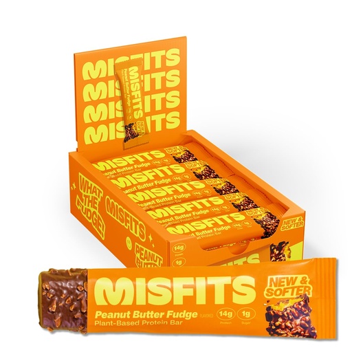 [BRSRAYYDOZ5BQYI7] Misfits Vegan Protein Bars, Peanut Butter Fudge - Updated Recipe | Plant Based, Low Sugar & Carb, High Fiber Snacks | Pack of 15