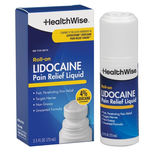 [BRSROBI2BMCRSELZ] HealthWise 4% Lidocaine Roll-On | OTC Strength | Pain Relief Liquid | 2.5 oz. 73 mL | Non-Greasy, Unscented Formula | Topical Anesthetic