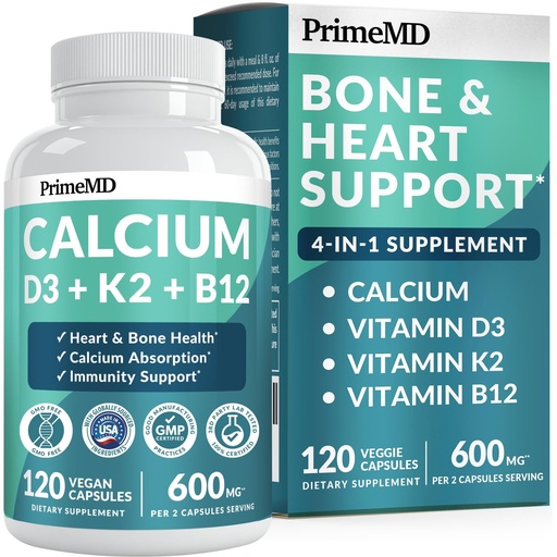 [BRSW2ZI5AUMQKC3A] 4-in-1 Calcium Supplements for Women & Men - Calcium Citrate with D3 K2 Vitamin 5000 IU - Calcium 600mg with Vitamin D3 K2 - Everyday Vitality Supplement - Vegan-Friendly, Gluten-Free (120 Capsules)