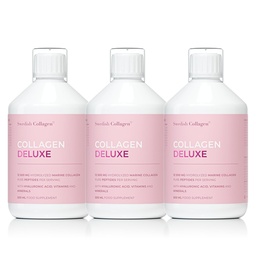 Swedish Collagen Deluxe | 12,500 mg Hydrolyzed Marine Collagen Liquid Supplement - 3 x 500 ml (1,500 ml in Total), 60 Day Supply | Hyaluronic Acid, Biotin & Vitamin C for Hair, Skin, Nails & Joints