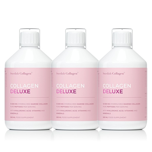 [BRSROBD7DMFWMGTX] Swedish Collagen Deluxe | 12,500 mg Hydrolyzed Marine Collagen Liquid Supplement - 3 x 500 ml (1,500 ml in Total), 60 Day Supply | Hyaluronic Acid, Biotin & Vitamin C for Hair, Skin, Nails & Joints
