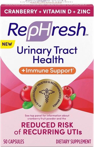 [BRSRMBARC55QA33X] Rephresh Cranberry Urinary Tract Health Plus Immune Supplement, Blended with Vitamin D + Zinc - 50 Count