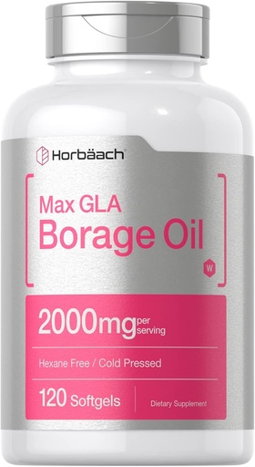 [BRSWGAIROZ7B6YLG] Horbäach Borage Oil קפסולות 2000 מ"ג | 120 Softgels | 320 מ"ג של GLA | Cold Pressed Seed Oil Supplement