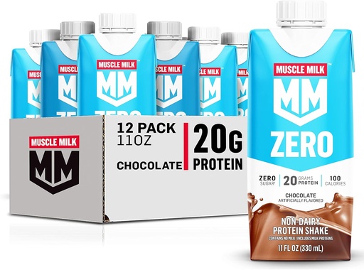 [BRSWKHQ6OEGB2YI5] Muscle Milk Zero Protein Shake, Chocolate, 11 Fl Oz Carton, 12 Pack, 20g Protein, Zero Sugar, 100 Calories, Calcium, Vitamins A, C, 4g Fiber, Energizing Snack, Workout Recovery, Packaging May Vary,11 Fl Oz (Pack of 12)