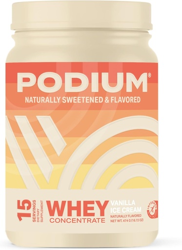 [BRSRAYYFBUBAIHLZ] Podium Nutrition Whey Protein Powder, Vanilla Ice Cream, 22g Protein Per Serving with Digestive Enzymes, Whey Protein Isolate & Concentrate, Gluten Free, Low Carb, Low Sugar & Soy Free, 15 Servings