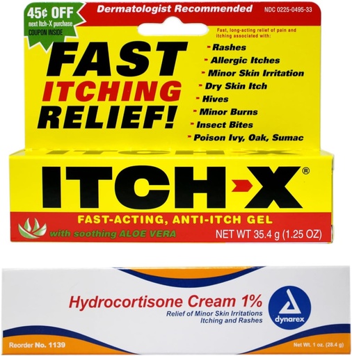 [BRSRAFI7CBYGKCTL] Itch-x Ich Itch safe Gel 1.25 Oz + ไฮโดรคอร์ติโซน ครีม 1 Oz Oz Oz Friginal for Raches, mister Burns, Insect butles, ยาพิษ ไอวี่, Ok, Sumac.