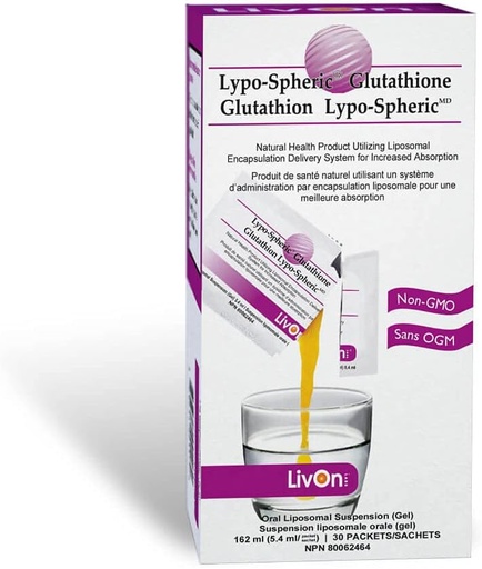 [BRSWIZQCCZ6AO3LI] Livon Laboratories Lypo-Spheric Glutathion - 30 Packets – 450 mg Glutathion Par Packet – Liposome encapsulé pour une biodisponibilité maximale – Formule professionnelle – 100% Non-OGM