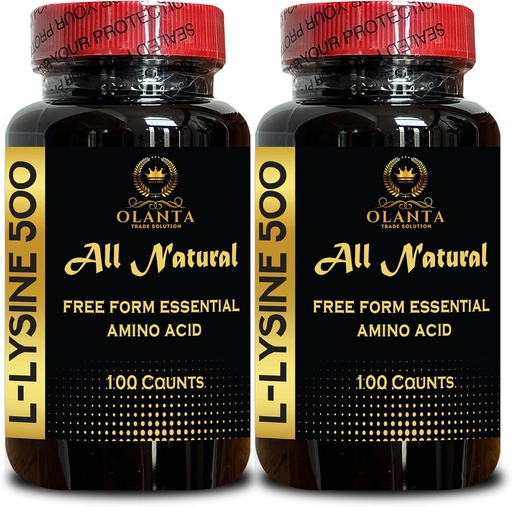[BRSRAHAQOV7RMYLV] L-LYSINE 500 mg Essential Amino Acid - Provides Balance to a High Intake of Arginine L lysine Supplement Promotes Energy, Boosts Immunity System - 2 Bottles 200 Counts