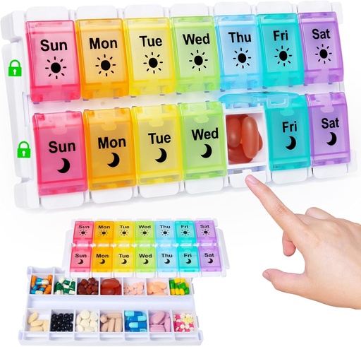 [BRSROA33A57QKC3U] HRX Package Medicine Pill Boxes 7 Day AM/PM, Easy Fill & Open Medication Organizer Vitamin Reminder Holder Day and Night