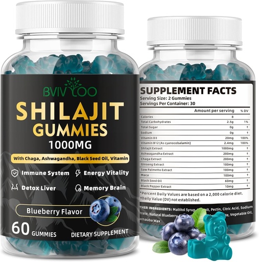[BRSRA2YZCUIGMDT7] Shilajit Gummies for Men & Women - Sugar-Free Shilajit Supplement Rich in 85+ Trace Minerals & Fulvic Acid, Providing Energy, Brain, and Immunity Support - 60 Gummies