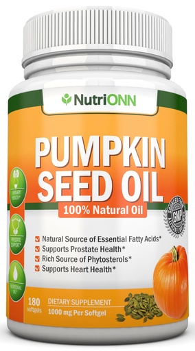 [BRSWKZILC55RMGDC] Pumpkin Seed Oil - 1000MG - 180 Softgels - Cold-Pressed Natural Pumpkin Seed Oil - Natural Source of Essential Fatty Acids - Great for Hair Growth, Prostate Health and GI Tract