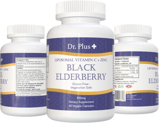 [BRSWYFQTBUNRYG3J] Liposomal Immune Boost Black Elderberry - Vitamin C - Zinc Gluten Free Vegetarian Safe Dietary Supplement 60 Veggie Capsules