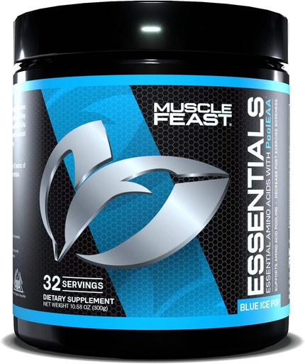 [BRSWYZALCAFQOG32] Muscle Feast Vegan Essential Amino Acid Powder Post Workout Recovery and Intra-Training Drink, Blue Ice Pop, 300g