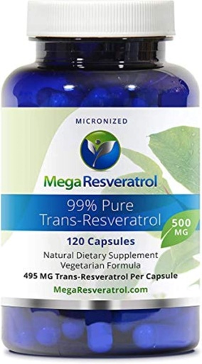 [BRSWIZQLBICWC23I] Mega Resveratrol, Pharmaceutical Grade,99% Pure, Isolate, Micronized Trans-Resveratrol, 120 Veggie Caps, 500mg per Capsule. Purity Certified. Absolutely NO Toxic “inactive” Ingredients Added.