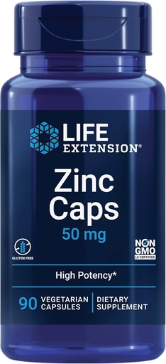 [BRSROCAYCEHRQYLO] Extensão de vida multivitamina por dia com mais de 25 vitaminas, minerais e extratos de plantas Plus Zinc Caps, Zinc 50 mg, 90 cápsulas vegetarianas