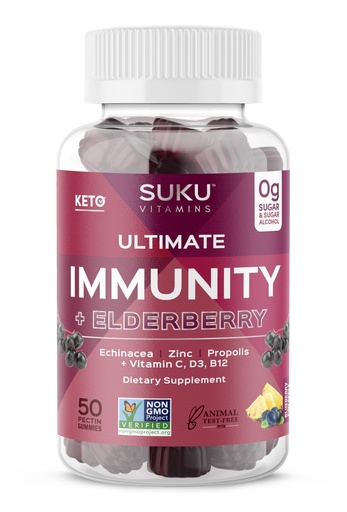 [BRSWYCDRB4HBYCIU] SUKU Vitamins - Ultimate Immunity - Elderberry Echinacea and Propolis Gummies for Immune Support, Easy to Chew - Non GMO, Gluten Sugar Free - Pomegranate Lime Flavored Gummy Vitamins, 50 Count