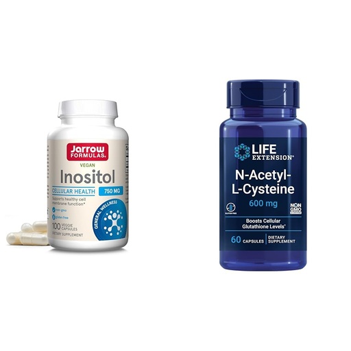 [BRSRAY33O54AG2A6] Jarrow Inositol 750mg 100 Veggie Capsules & Life Extension NAC 600mg 60 Capsules Liver & Respiratory Support