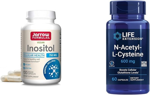[BRSRAY33O54AG2A6] Jarrow Inositol 750mg 100 Veggie Capsules &amp; Life Extension NAC 600mg 60 Capsules Liver &amp; Respiratory Support