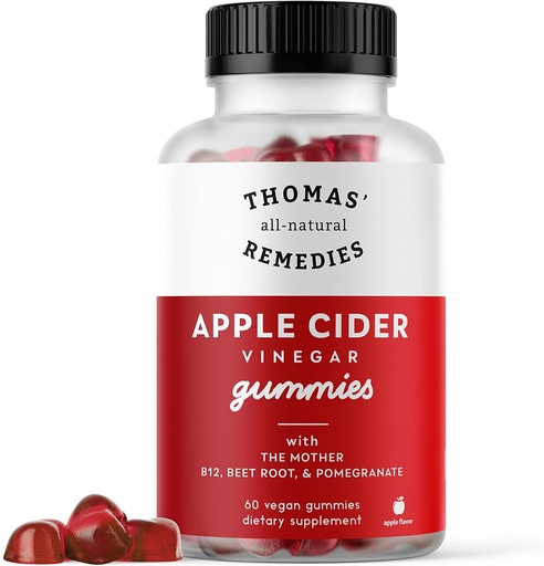 [BRSRMEABOUOR43I6] Thomas' all-natural Remedies Apple Cider Vinegar Gummies with The Mother, ACV Gummies 1000mg, Beet Root, Pomegranate, B9 & B12 Vitamins Gummies, Gelatin-Free, Gluten-Free, Vegan & Non-GMO (60 Count)