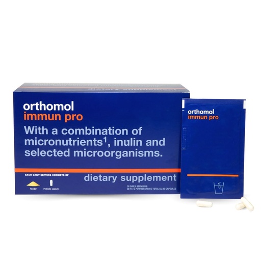 [BRSW2C33BECQKFDF] Orthomol Immun Pro, Immune Support & Gut Health Powder & Capsules for Adults with Probiotics, Prebiotics, Fiber, Vitamin C, Zinc, Selenium, Iodine, Vitamin D, E, A,B, Calcium (30 Day Supply)