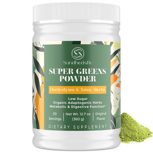 [BRSRAGTYDNYGMYDF] Super Greens Powder Superfood + Electrolytes & Tonic Herbs | Organic Greens, Shilajit, Adaptogens, Antioxidants, Preobiotic & Probiotic & Postbiotic| for Energy, Gut & Immune| Unflavored - 30 Servings