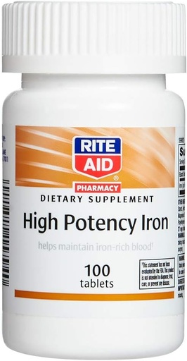 [BRSWGAI6OQIQ4FAY] Rite Aid High Potency Iron Tablets - 100 Count