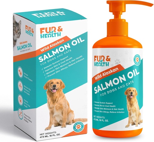 [BRSRAAYLBB7GOG3A] Fur & Health Wild Alaskan Salmon Oil with Omega 3 for Dogs & Cats - Natural Fish Oil Supplement Healthy Skin, Shiny Coat & Joint Support - Pure EPA & DHA Formula for Pet Immune Health 16oz
