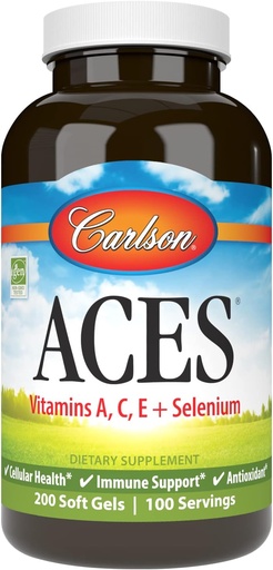 [BRSWECQ2BAFW22QU] Carlson - ACES, 비타민 A, C, E + 셀렌, 세포 건강 & 면역 지원, 산화 방지제, 200 Softgels