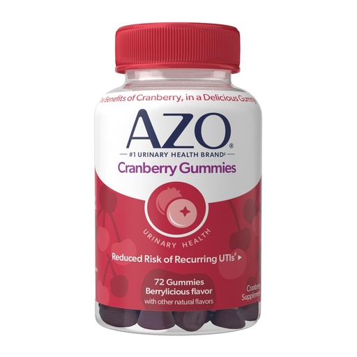 [BRSWIB3YOMCQG3QZ] AZO Cranberry Urinary Tract Health Gummies Dietary Supplement, 2 Gummies = 1 Glass of Cranberry Juice, Helps Cleanse & Protect, Natural Berrylicious Flavor, Non-GMO, 72 Gummies