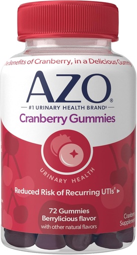 [BRSWIB3YOMCQG3QZ] AZO Cranberry tract urinar Sanatate Gumries Supliment alimentar, 2 Gume = 1 pahar de suc de afine, ajuta curata si proteja, aroma naturala de berrylicious, non-GMO, 72 gume