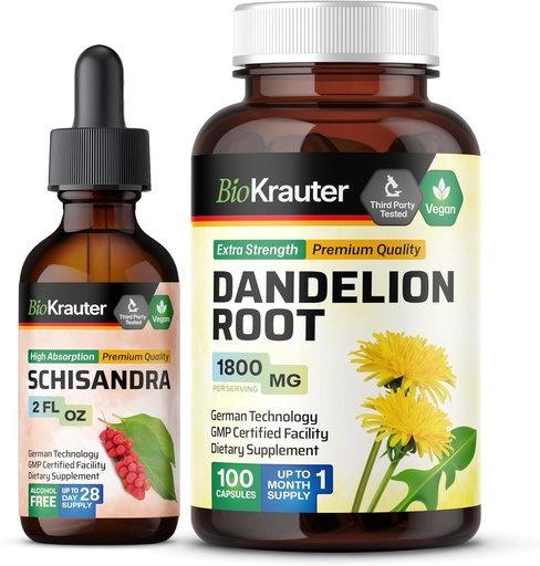 [BRSRAGI5BMDRS2Q4] BIO KRAUTER Schisandra Teinture 2 Fl. Oz. & Dandelion 100 Capsules