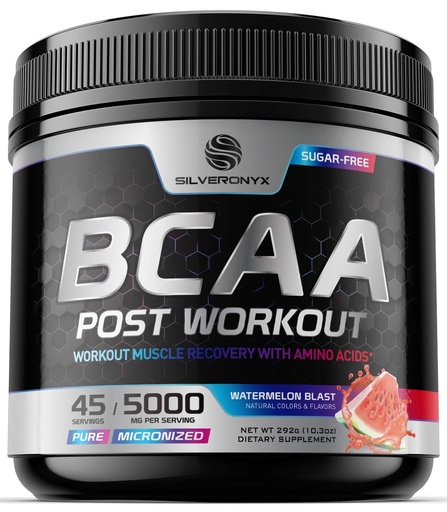[BRSRMAAFAADQKFLK] Post Workout Recovery Powder with BCAA - Extra Strength Muscle Recovery Drink Mix with L-Glutamine & Amino Acids - Sugar Free After Workout Hydration Powder Supplement - Watermelon Blast - 45 Servings