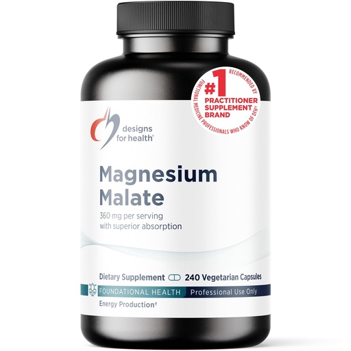 [BRSWIZQ4CANAE2Q3] Designs for Health Magnesium Malate - Chelated Magnesium as Di Magnesium Malate - Highly Bioavailable Form to Support Energy, Bone Health + Muscle Recovery (240 Magnesium Malate Capsules)