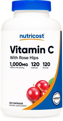[BRSWYZABOYIAMELF] Nutricost Vitamin C with Rose Hips 1025mg, 120 Capsules - Vitamin C 1000mg, Rose Hips 25mg, Premium, Non-GMO, Gluten Free Supplement