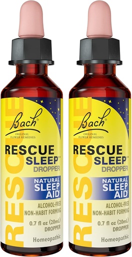[BRSROYIHDEFRGHY7] Bach Rescue Sleep Dropper, Natural Seep Aid, Homeopatyczna Esencja Kwiatu, wolny od melatoniny, Cukier, & Gluten, Przyjazny dla rodzin, Non-Alkohol Formula, 2 Pack, 20 ml Ea