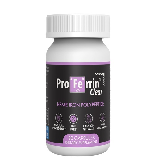 [BRSWYZL4OYMA2YLP] Proferrin Clear 30ct | US Made heme Iron for high Absorption, Easy on GI Tract | Natural, NSF Certified, dye Free