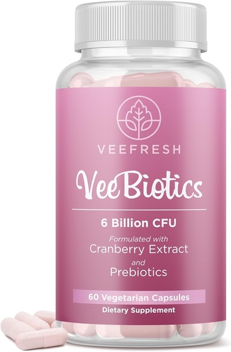 [BRSROCD6OQFB6YLJ] VeeFresh VeeBiotics Cranberry Probiotics for Women - 60 Capsules Women's Probiotics with Prebiotics & Cranberry Extract for pH Balance & Odor Control, Promotes Healthy Vaginal Flora & Overall Wellness