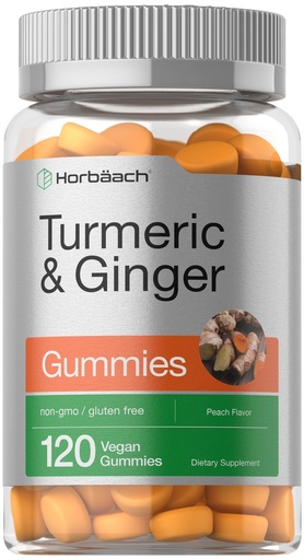 [BRSWYZ33BV6ROHLF] Horbäach Turmeric and Ginger Gummies | 120 Count | Peach Flavor | Vegan Non-GMO & Gluten Free Supplement